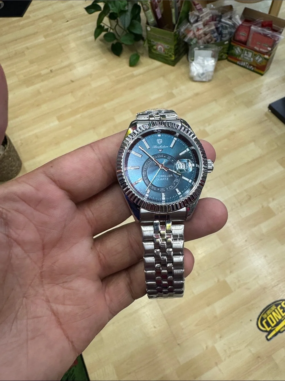 Stainless Steel Men's Watch with Blue Dial